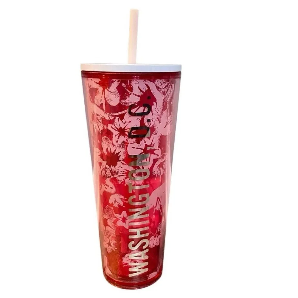 Starbucks Washington D.C. Pink Floral Tumbler 24oz Limited Edition Travel Cup